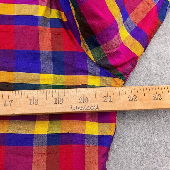 Ishyu Blouse Women‎ 14 Pink Blue Red Madras Plaid Gold Buttons Party Hong Kong - Picture 4 of 11